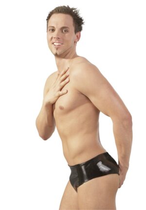 Heren latexslip met dildo.