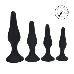Slanke siliconen anale plug set van 4 - S/M/L/XL - Zwart