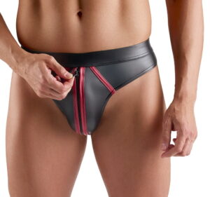 Thong wetlook met rode strepen