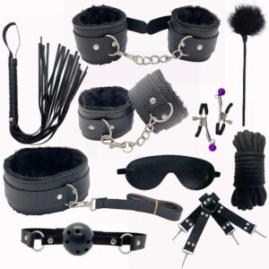 Fixxx - BDSM Bondageset - Gevoerd met Bont - Zwart