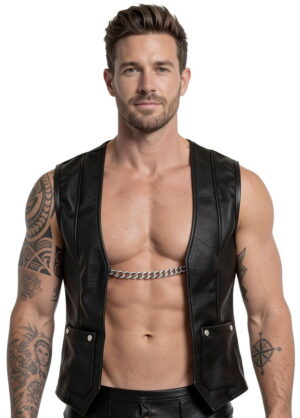 Zwarte biker gilet imitatieleer